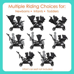 Baby Trend® Sit N Stand® Lightweight Foldable Double 2.0 Stroller w/ Removable 2 Panel Fully Ratcheting Canopy