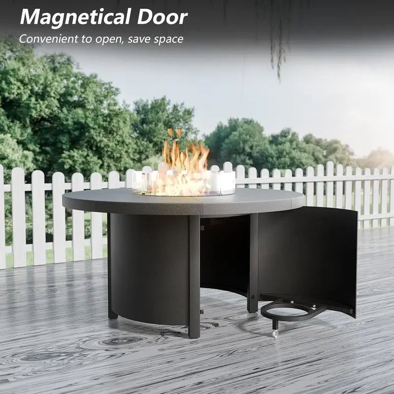 Kullavik 5-Piece Outdoor Patio Furniture Set - 48-Inch 55000 BTU Round Fire Pit Dining Table, 4 Aluminum Swivel Chairs with No-Slip Cushions, Waterproof Covers Included