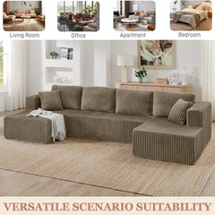 【New Year Sales】 Niccae 132'' or 161" U-Shape Oversized Cloud Couch – Corduroy Modular Sectional Sofa with 4 Large Cushions and 2 Small Pillows, No Assembly Needed, Deep Seat Boneless Upholstered Couches for Living Room, Cozy & Stylish