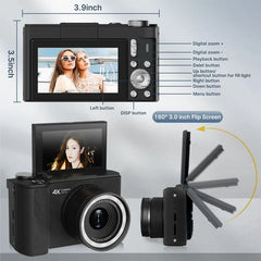 Digitalkamera für Fotografie, faltbare Y2K Vlogging-Kamera mit 32GB SD-Karte, Handschlaufe, Selbstauslöser, flüssige Video-Vlogging-Kamera, ideales Geschenk für Mädchen, Jungen, Teenager und Anfänger, Geburtstags-, Weihnachts-, Valentinstagsgeschenk