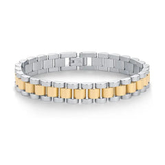 PAVOI Bracelet de montre étanche pour femme - Bracelet à maillons épais plaqué or 14 carats bicolore - Bijoux en or en acier inoxydable avec métaux mélangés