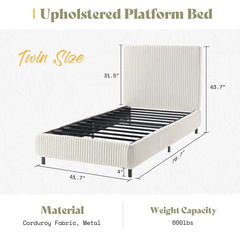 [DealsForYouDays][Summerwins] AMERLIFE Upholstered Bed Frame, Corduroy Platform Bed with 3.5" Thick Gap-Free Headboard, Fully Padded, Metal Frame with Strong Slats, No Box Spring Needed