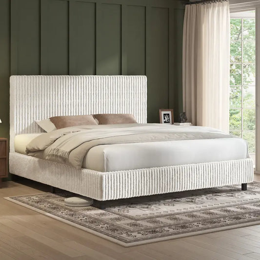 [DealsForYouDays][Summerwins] AMERLIFE Upholstered Bed Frame, Corduroy Platform Bed with 3.5" Thick Gap-Free Headboard, Fully Padded, Metal Frame with Strong Slats, No Box Spring Needed