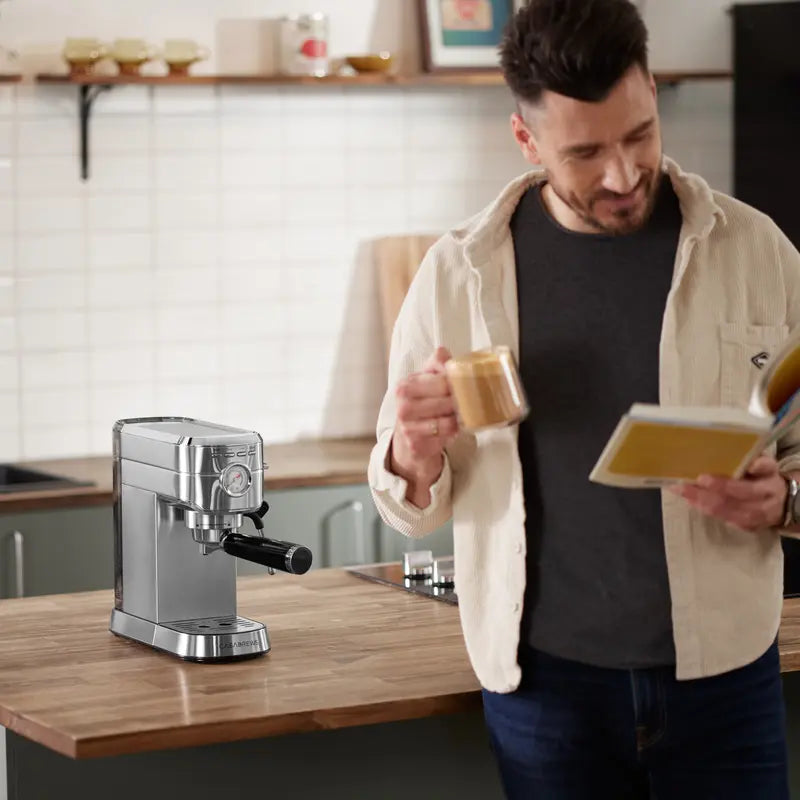 CASABREWS CM5418BC Stainless Steel Espresso Machine - 20 Bar Pressure, Integrated Milk Frother, Pressure Display, Compact, Perfect for Ground Coffee Extraction, Latte Cappuccino Maker