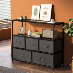 BROOKLYN Modern TV Stand - Sweet Indoor Furniture TV Console Cabinet with 5 Fabric Drawers, Open Storage Shelf, Living Room Decor, Room Storage for Bedroom, Apartment Furniture