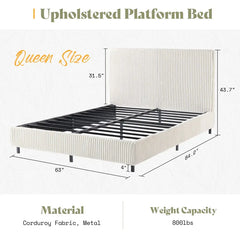 [DealsForYouDays][Summerwins] AMERLIFE Upholstered Bed Frame, Corduroy Platform Bed with 3.5" Thick Gap-Free Headboard, Fully Padded, Metal Frame with Strong Slats, No Box Spring Needed