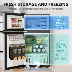Kismile 3.2 Cu Ft 2-Door Compact Refrigerator with Freezer, Fridge Drawer, Adjustable Shelf, Thermostat – Silver for Bedroom, Office, Two-Door Mini Freezers