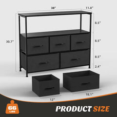 BROOKLYN Modern TV Stand - Sweet Indoor Furniture TV Console Cabinet with 5 Fabric Drawers, Open Storage Shelf, Living Room Decor, Room Storage for Bedroom, Apartment Furniture