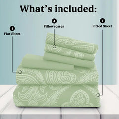 [Deals For You Days ] LUX DECOR 6-Pc Paisley Sheets & Solid Embroidered Bedsheet Set- Queen Sheets & Pillowcases - Upto 16" Deep Pocket Hotel Luxury Sheets Cozy Comfy Breathable & Cooling Sheets - Decorative Bedsheet Set - Summer Gifts