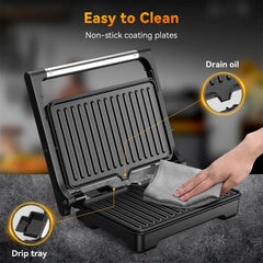 YASHE Panini Grill, 1200 W Machine à Croque Monsieur et Panini, Plaques en Aluminium Moulé Revêtues Antiadhésives, pour 2 Tranches de Pain, Ouverture à 180 Degrés, Facile à Nettoyer, Polyvalent