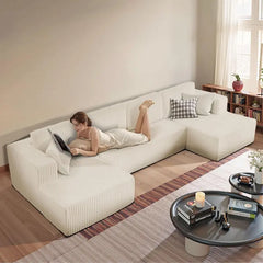 【New Year Special Discount】 Niccae 132'' Oversized U-Shaped Modular Sofa, 3 PCS, Modern Corner Cloud Sofa with Plush Corduroy, Full Foam Lounge, Double Chaise & 6 Cushions for Living Room