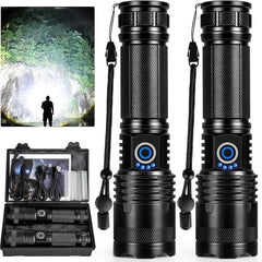 【SummerVibes】2PACKS High Lumen Rechargeable LED Flashlights Ultra-Bright Flashlights 5 Modes With COB Light Tactical Accessories,Zoom-able Torch Handheld Flashlight，For Outdoor Emergency Signaling Backyard BBQ Adjust Brightness Labor Day spotlight