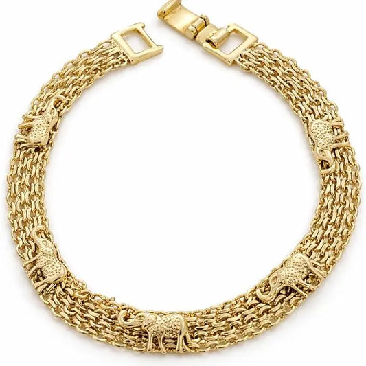 Lucky Elephant Charm Wristband Unisex Gold Plated 7 Inches Long Boho Jewelry Minimalist Daily Accessory Sweet Gift for Birthday Christmas Holidays