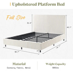 [DealsForYouDays][Summerwins] AMERLIFE Upholstered Bed Frame, Corduroy Platform Bed with 3.5" Thick Gap-Free Headboard, Fully Padded, Metal Frame with Strong Slats, No Box Spring Needed