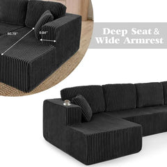 【New Year Special Discount】 Niccae 132'' Oversized U-Shaped Modular Sofa, 3 PCS, Modern Corner Cloud Sofa with Plush Corduroy, Full Foam Lounge, Double Chaise & 6 Cushions for Living Room