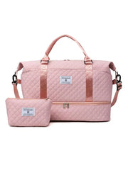 Large Capacity Travel Bag Set, Letter Pattern Zipper Travel Bag with Shoe Compartment, Casual Sports Fitness Bag for Women & Men, Weekender Travel Set
