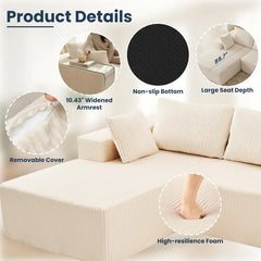 108" Boneless Couch, Cloud Sectional Couch with L-Shape Chaise, Modular Sectional Sofa with Deep Seat, Fluffy Couch for Living Room Bedroom, No Assembly Required