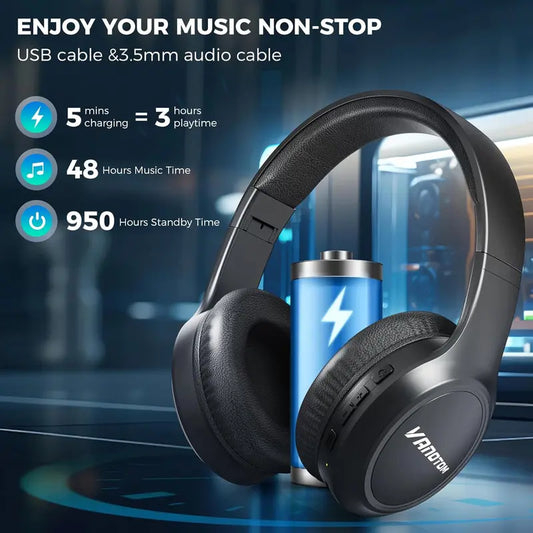 VANOTOM Wireless Headphone Foldable Bluetooth Over Ear Headset for Gaming Phones Computers Electronics Audio with 65H Playtime HIFI Sound Qualitye, Hybrid Wired Earbuds, Connection Cable | Summervibes