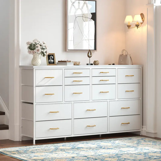[24H-Support]Raybee TV Stand Dresser with 12/16 Drawers, Large Fabric Home Storage Organizer&Drawer Chest, Long Entertainment Center with Charging Station & USB Ports for Living Room, Bedroom, Apartment, Modern Media Console Cabinet Tower for Home Décor