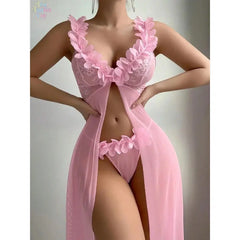 Women's 2-Piece Lace Lingerie Set - Sexy Floral Mesh Night Gown for Women, Sheer Slip Dress with Matching Panty, Soft Lightweight Loungewear for Bedroom & Vacation Use, summerw, Lingerie Women