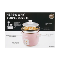 AROMA  4-Cup Cooked/ 1Qt. Rice & Grain Cooker, One-Touch Operation, Automatic Warm Mode, ARC-302NGP #Baby Pink