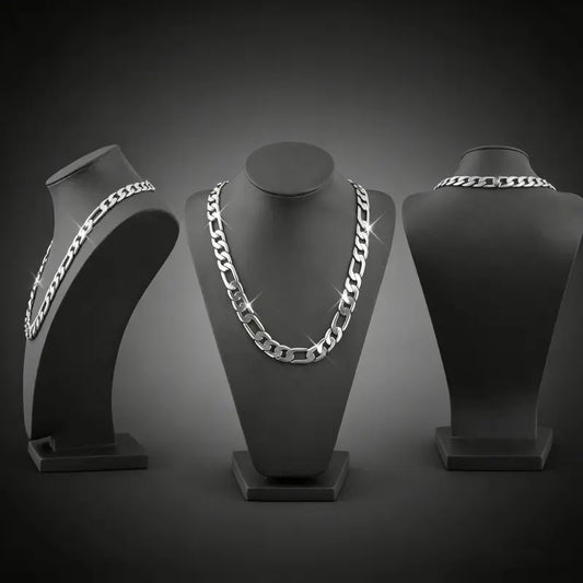 Men's Stainless Steel Figaro Chain Necklace Set, 12MM Polished Silver Tone Cuban Link Curb Chain Necklaces, Hip Hop Rapper Style Chunky Thick Chain Jewelry,925 Silver  Plated Stylish ,For Men Women Daily Wear, Valentine's Day Birthday Gift