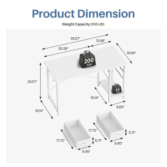 Computer PC Desk - Home Office Workstation with Drawers, X-Shaped Reinforcement, Sturdy Metal Frame, Side Hook, Modern Study Table