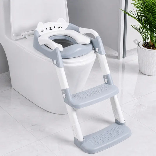Orzbow Toddler Potty Training Seat with Step Stool, Adjustable Height, Non-Slip & Splash Guard, Cute Bear Design