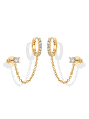 PAVOI 14K vergoldete Kettenohrringe für Damen – Ohrringe mit doppelter Kette und Stecker – Ohrstecker mit Zirkonia und Manschette für Damen