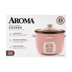 AROMA  4-Cup Cooked/ 1Qt. Rice & Grain Cooker, One-Touch Operation, Automatic Warm Mode, ARC-302NGP #Baby Pink