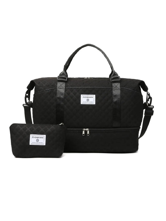 Large Capacity Travel Bag Set, Letter Pattern Zipper Travel Bag with Shoe Compartment, Casual Sports Fitness Bag for Women & Men, Weekender Travel Set