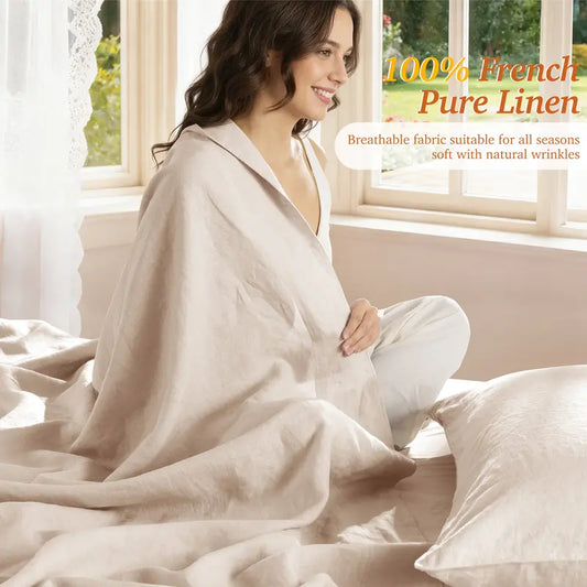 Soft Washed Linen Bed Sheets - Ultra-Soft Feel, Deep Pocket Cooling & Breathable Sheet Set, Temperature Regulating Fabric That Gets Softer With Every Wash