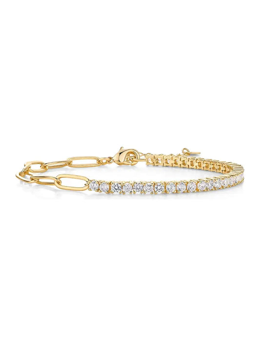 PAVOI 14k Gold Plated Tennis Bracelets for Women - Paperclip Link Chain and Cubic Zirconia Gold Bracelet - Trendy Bridal Jewelry