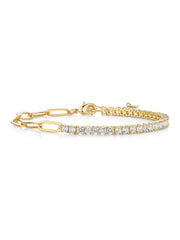 PAVOI 14k Gold Plated Tennis Bracelets for Women - Paperclip Link Chain and Cubic Zirconia Gold Bracelet - Trendy Bridal Jewelry