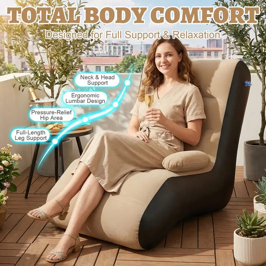 Mother’s Day gift S-Shaped Lounger (with Air Pump) — Portable PVC Sofa Bed, Versatile Indoor/Outdoor Air Cushion Chair; Ideal for Patios, Gardens, Beaches, and Leisure Areas; Modern Backrest Chair & Travel Seat