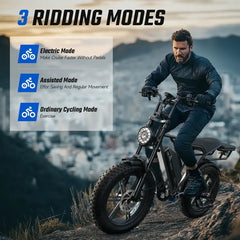 【TST R002 Ebike】TST Electric Bike for Adults 1500W Peak 20" Fat Tire All-Terrain E-Bike 60/110 Miles 28MPH Electric Dirt Bike for Road Sand Mountain Snow - 48V 15/25AH Battery Powered Electric Motorcycle,father'sdaygifts,campingessentials,campinggear