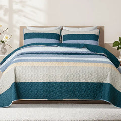 【dealsforyou】Parures de lit réversibles imprimées ultra douces Baleines Flottilla, très grand lit, couvre-lits et couvre-lits légers à motifs géométriques et rayures avec 2 taies d'oreiller pour toutes les saisons