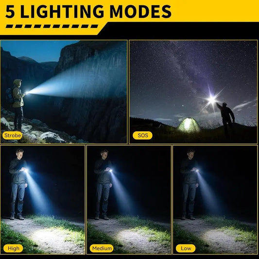 【SummerVibes】2PACKS High Lumen Rechargeable LED Flashlights Ultra-Bright Flashlights 5 Modes With COB Light Tactical Accessories,Zoom-able Torch Handheld Flashlight，For Outdoor Emergency Signaling Backyard BBQ Adjust Brightness Labor Day spotlight