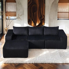 【3 sous-colis】 Canapé d'angle modulaire en L Niccae 101" – Canapé nuage sans structure en tissu côtelé, soutien en mousse à mémoire de forme et conception sans assemblage – Canapé moelleux parfait pour le salon