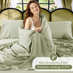 Bamboo Cooling Sheets Set 4/6 Pcs Silky Soft Breathable Hotel Luxury Bedding Set for Hot Sleepers 16 Inch Deep Pocket Wrinkle Resistant Machine Washable