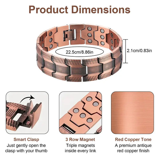 Pure Copper Magnetic Bracelet for Men – 3500 Gauss Magnets, Adjustable & Hypoallergenic. Stylish Wellness Gift for Him, Relieve Fatigue & Boost Energy, is a jewelry magnetic bracelet for daily wear and activities,Father's Day Gift