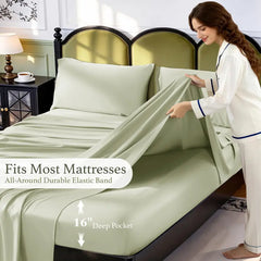Bamboo Cooling Sheets Set 4/6 Pcs Silky Soft Breathable Hotel Luxury Bedding Set for Hot Sleepers 16 Inch Deep Pocket Wrinkle Resistant Machine Washable
