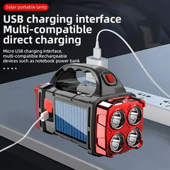 High Power LED Flashlights Camping Torch Work Light Charge 2-In-1 Solar Powered 4LED High Brightness Rechargeable Flashlight Portable Design 4 Lighting Modes USB Charging Suitable for Hiking Outdoor Exploration & Emergency Use,campingessentials,outdoorfur