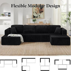 【New Year Special Discount】 Niccae 132'' Oversized U-Shaped Modular Sofa, 3 PCS, Modern Corner Cloud Sofa with Plush Corduroy, Full Foam Lounge, Double Chaise & 6 Cushions for Living Room
