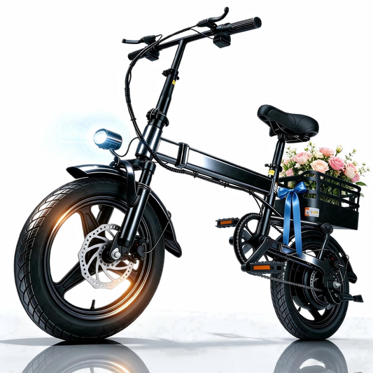 XKJ Electric Bike for Adults, Ebike, Electric Bicycle with 576WH Battery,14" Folding Ebike, 21MPH,20+ Miles(MAX),500W Motor,Multi-Shock Absorption,Commuting Mini E Bikes with Baskets,UL2849