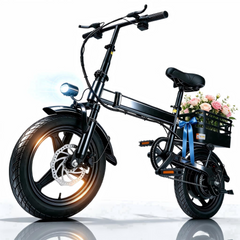 XKJ Electric Bike for Adults, Ebike, Electric Bicycle with 576WH Battery,14" Folding Ebike, 21MPH,20+ Miles(MAX),500W Motor,Multi-Shock Absorption,Commuting Mini E Bikes with Baskets,UL2849