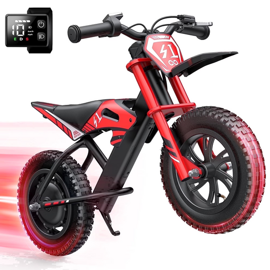 MIHOVER 21.6V Electric Bike for Kids 12", 200W Electric Balance Bike Ages 3-8 Years Old, Max 10MPH with LED Display, Beginners Friendly - Red
