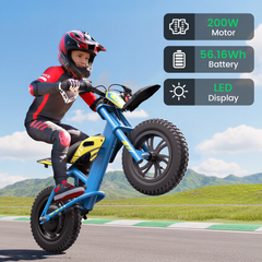 MIHOVER 21.6V Electric Bike for Kids 12", 200W Electric Balance Bike Ages 3-8 Years Old, Max 10MPH with LED Display, Beginners Friendly - Red