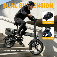 14" Folding Electric Bike for Adults, 500W Commuter Ebike with 360WH Battery, 20MPH & 20 Miles, UL2849, Mini Bicycle with Basket