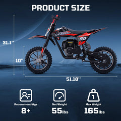 QEASET 49CC 4-Stroke Gas Powered Dirt Bike for Adults & Teens, off Road Tire, Pull Start